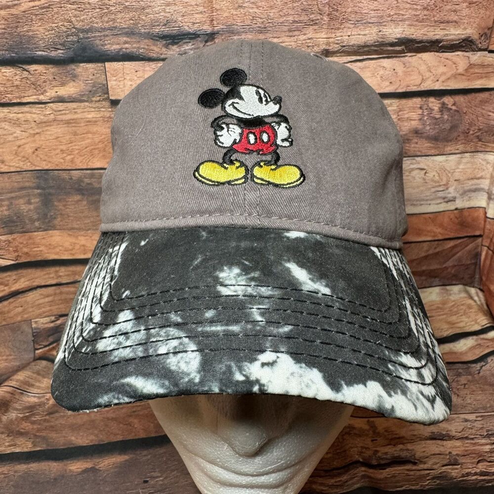 Disney Mickey Mouse Tie Dye Baseball Cap Hat Adjustable Gray Black Adult Unisex